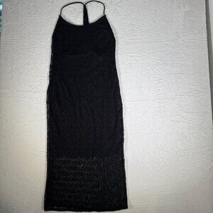 Hurley Maxi Dress Womens Size Medium Black Sheer Lace Lined Sleeveless Long Y2K